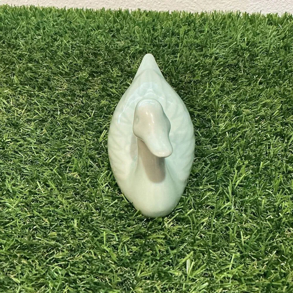 Vintage Celadon Green Ceramic Duck Figurine Made in China 5.5” Decor